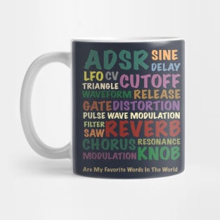 Synthesizer and Drum machine words Mug